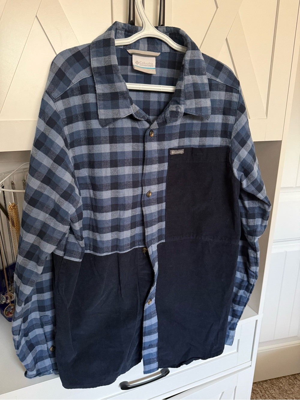 Columbia Blue Plaid and Navy Button-Front Shirt Jacket
